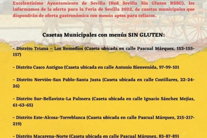 FERIA DE ABRIL 2022- Casetas municipales- MENÚS SIN GLUTEN